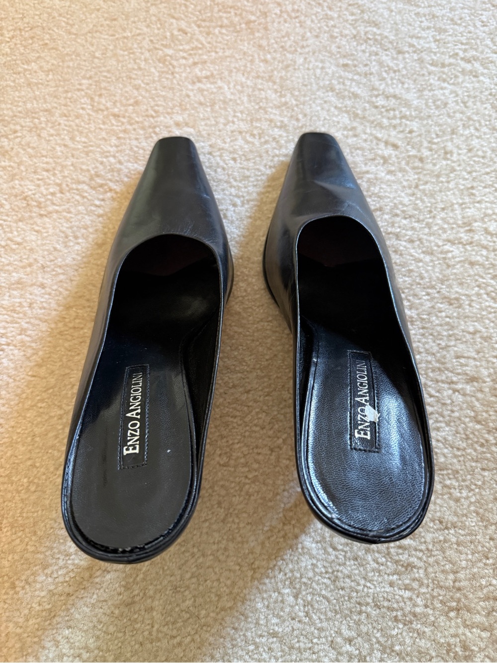 Enzo Angiolini Black Square-Toe Leather Mules